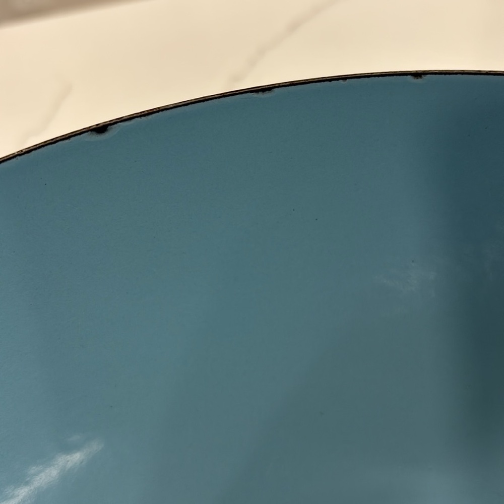 Cathrineholm Turquoise Blue On Blue Enamelware Lotus Bowl 11” Diameter MCM - Picture 9 of 17